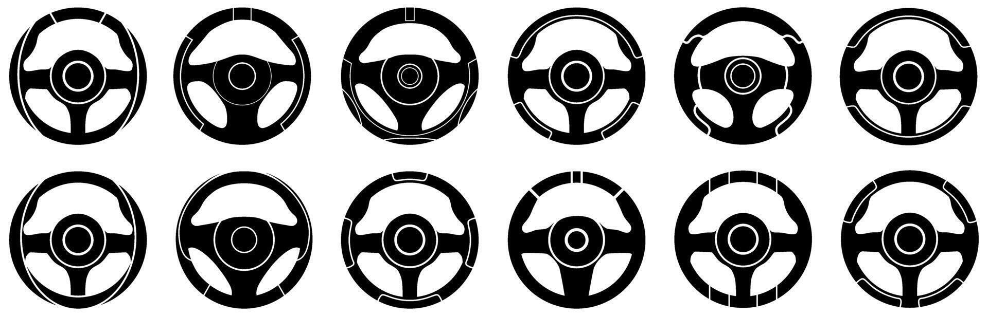 set silhouettes car steering wheel icon. Automobile wheel accessories symbol logo design illustration vector
