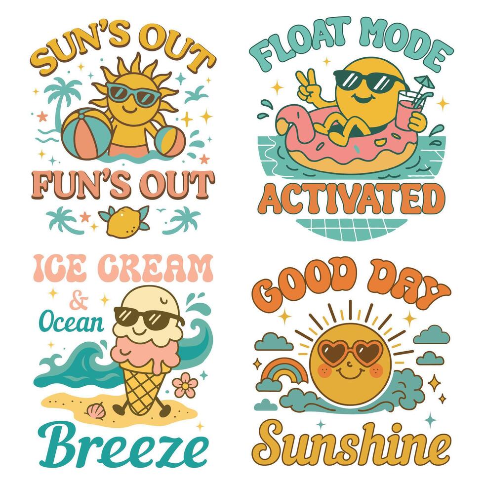 Summer Tee Shirt Design Sublimation, Summer Vibes Illustration, Summer Vacation Graphics Set vector