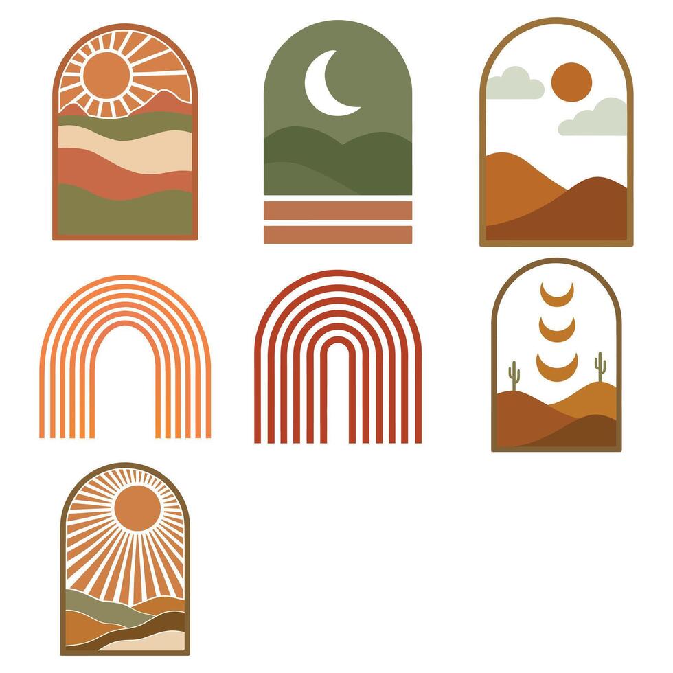 Abstract Boho Sun Design For Minimalist Retro Wall Art Prints vector
