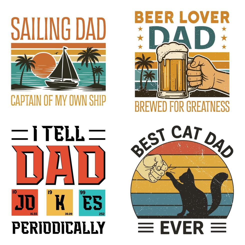 Collection Of Retro Vintage Dad T-shirt, Happy Father's Day Shirt Sublimation, Fathers Quotes, Fatherhood Slogan, Gift For Dad, Daddy Papa Illustration vector