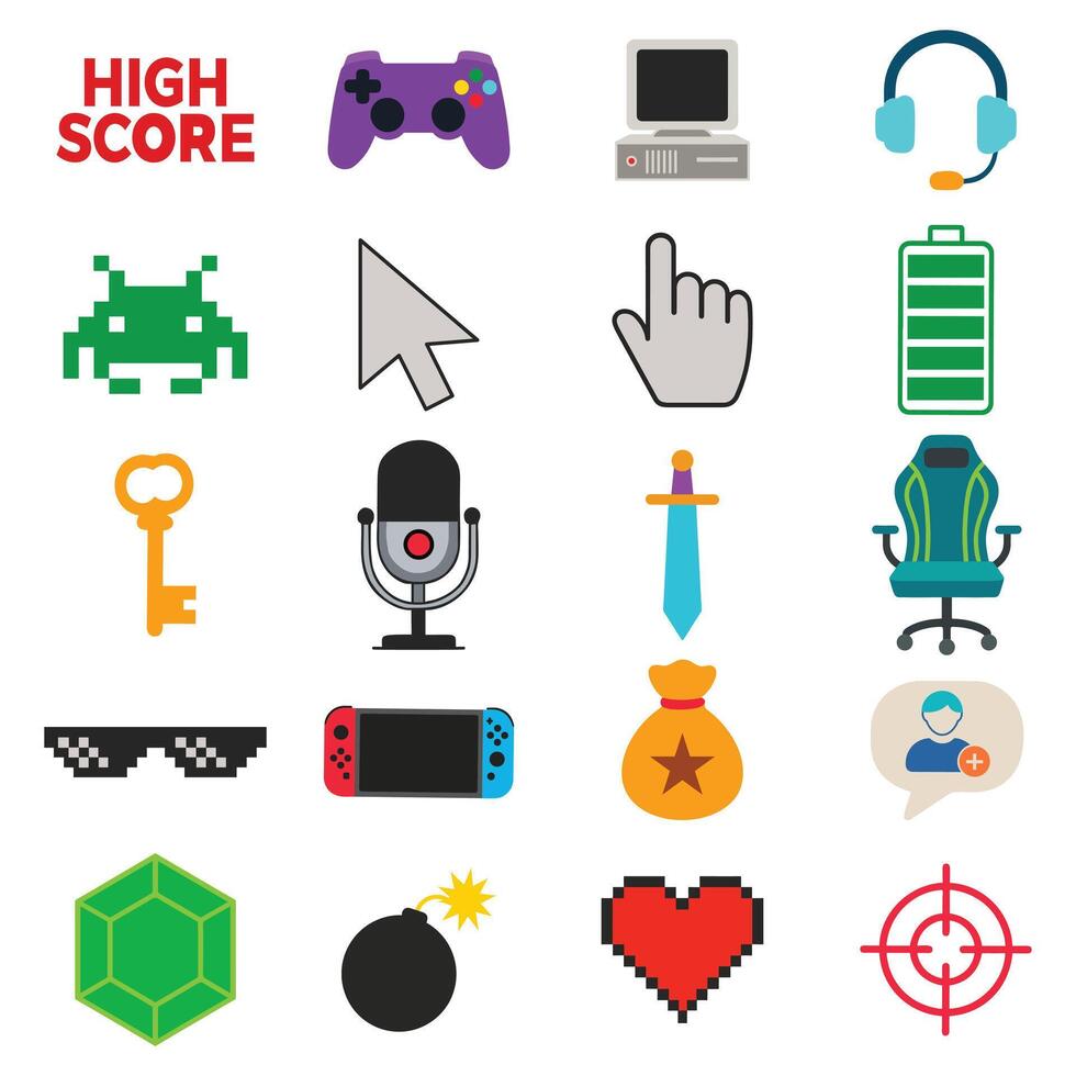 Set Of Game Icon Illustration, Gaming Equipment Clipart, Game Lover Design Sublimation vector