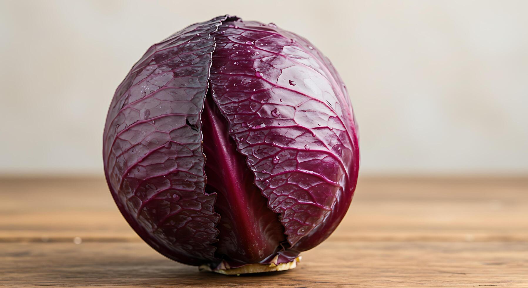 A red cabbage on a wooden table photo
