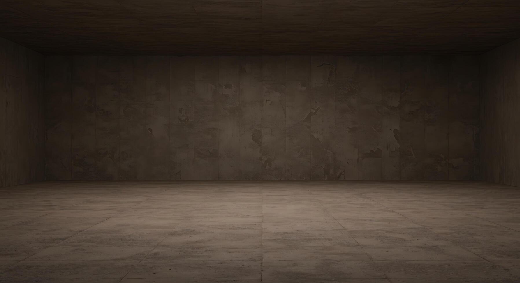 An empty room with a concrete floor and a dark ceiling photo