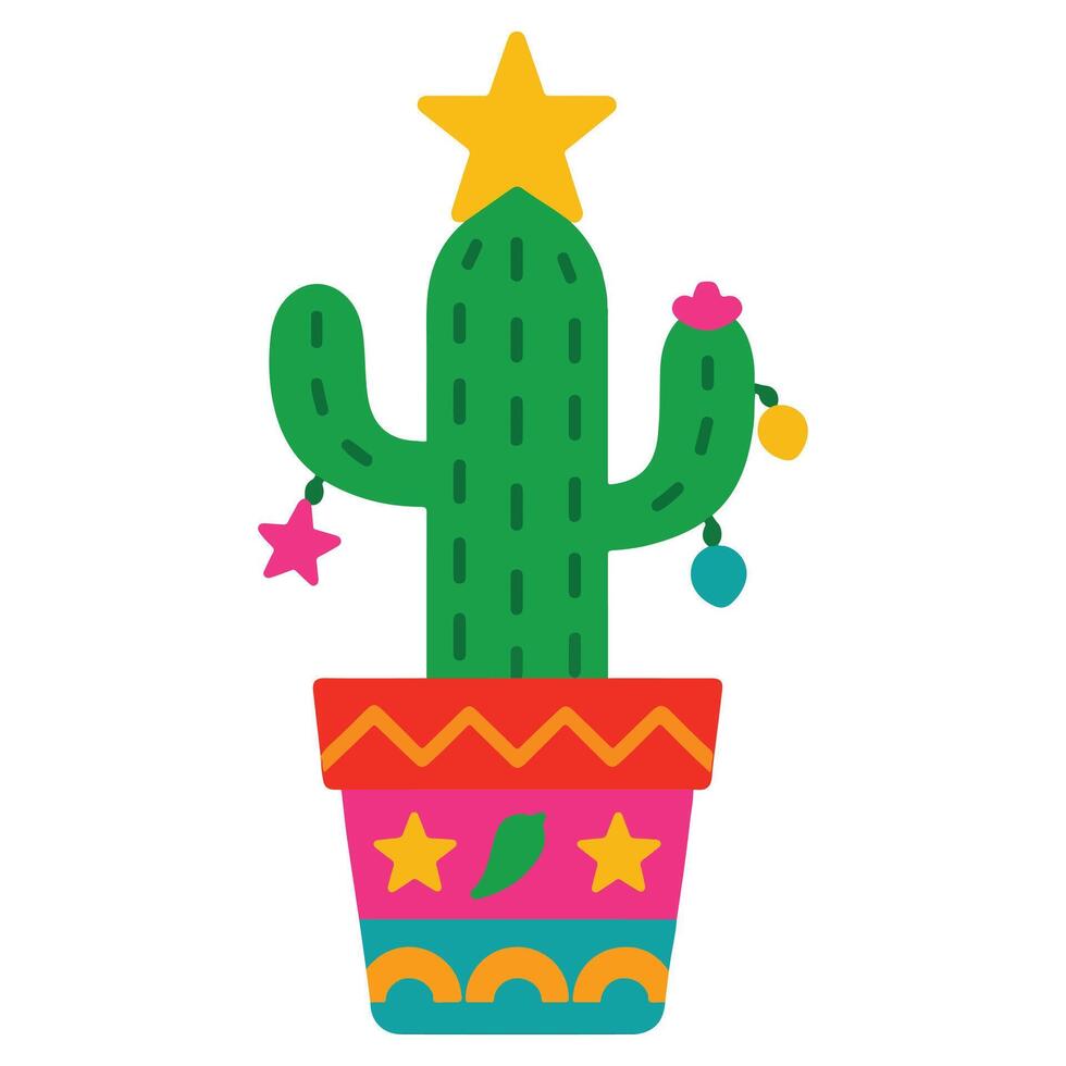 Christmas Topped Cactus illustration, Merry Christmas clipart, Christmas Fiesta Digital Design sublimation vector