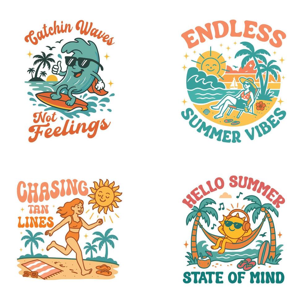 Best Summer Tee Shirt Design Sublimation Bundle, Summer Vibes Illustration, Summer Vacation Graphics vector