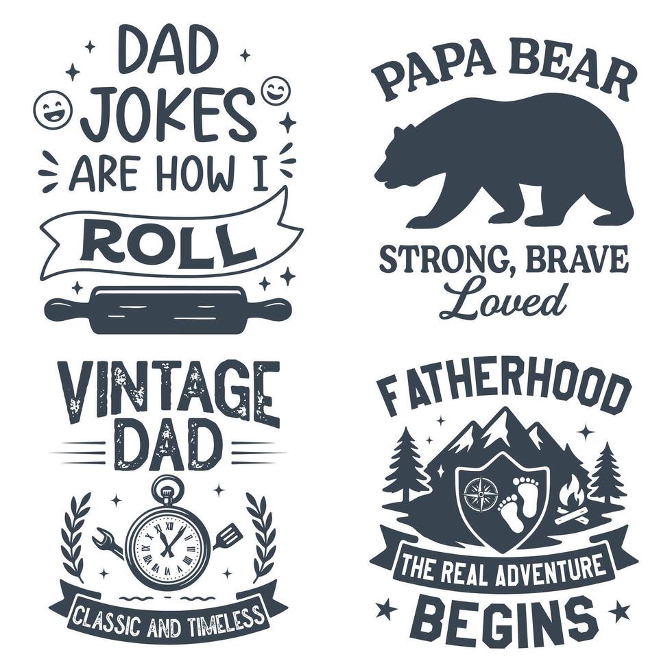 Bundle Of - Fathers Typography T-shirt, Happy Fathers Day Design Sublimation, Dad Quote Men Shirt, Daddy Illustration vector