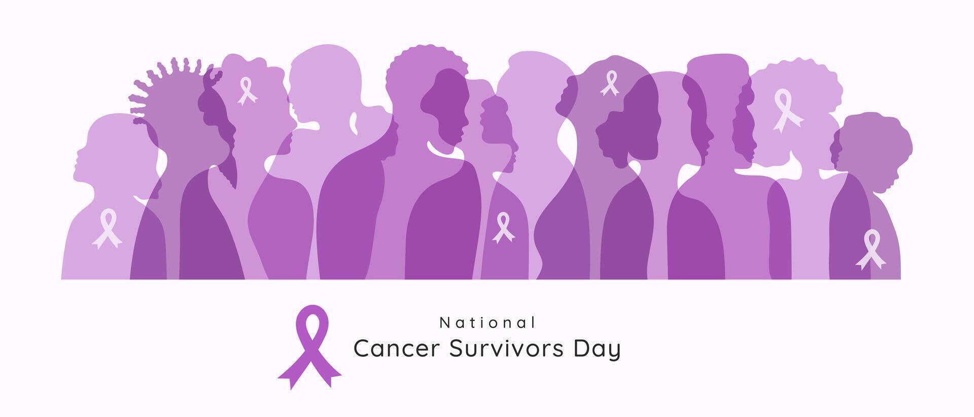 National Cancer Survivors day banner template with diversity people silhouette. Minimalist design flat style illustration background. vector