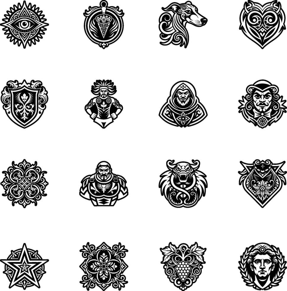 Set of black and white medieval symbols vector