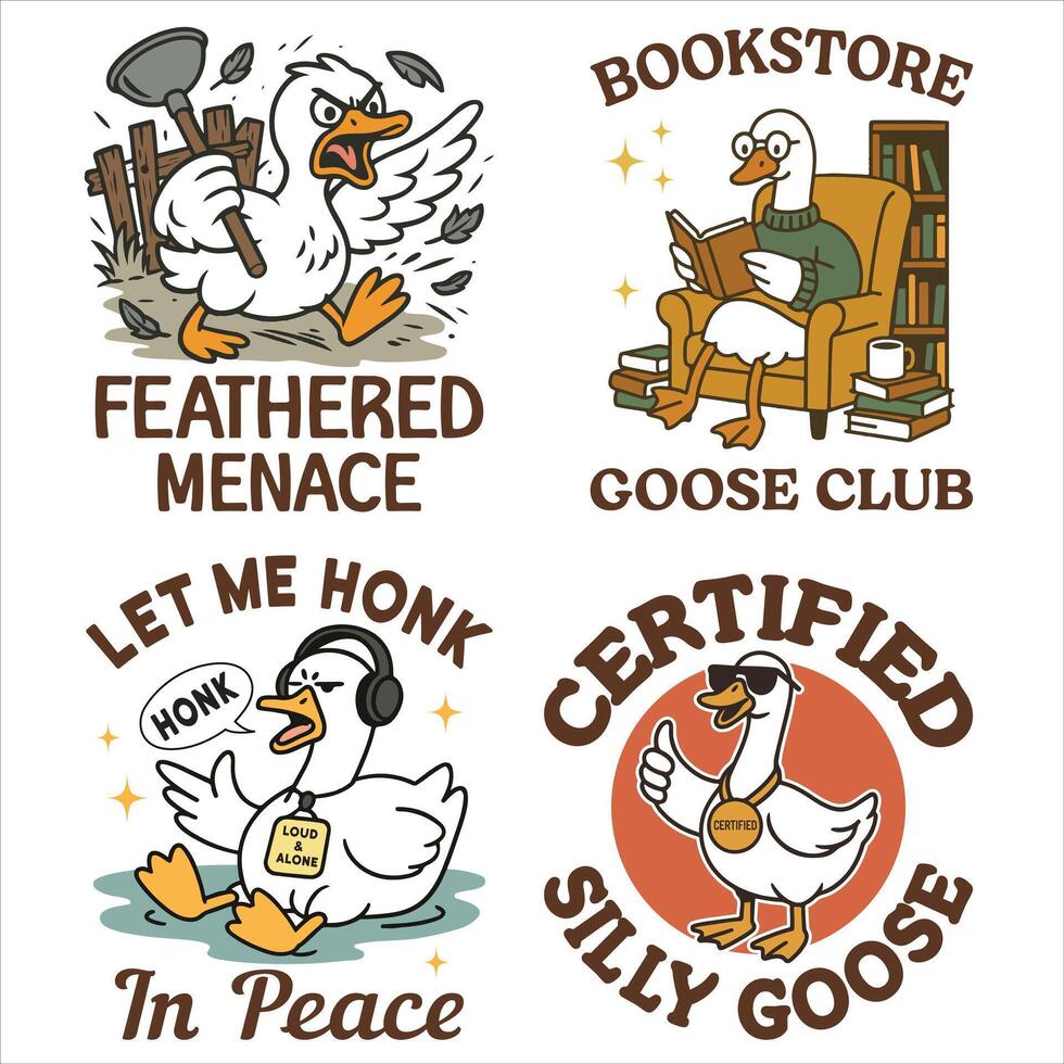 Trendy Cute Silly Goose, Bundle Of Funny Silly Goose Illustration, Silly Goose Animal T Shirt Design Sublimation vector