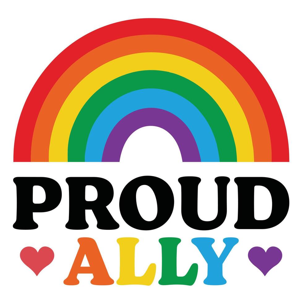Proud Ally - Gay Pride Typography T-shirt Design, Lesbian Lgbt Rainbow Illustration, Trendy Gay Festival Shirt Bundle vector