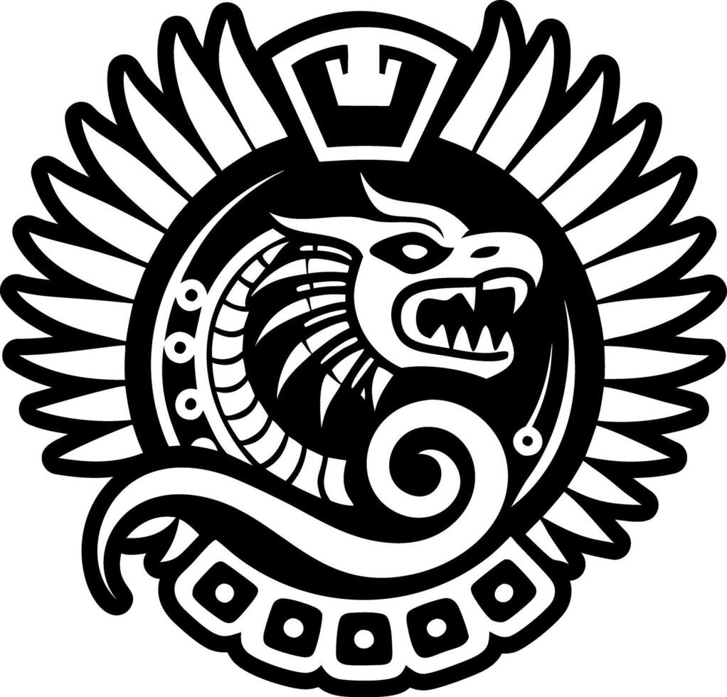A black and white emblem with a dragon and wings vector