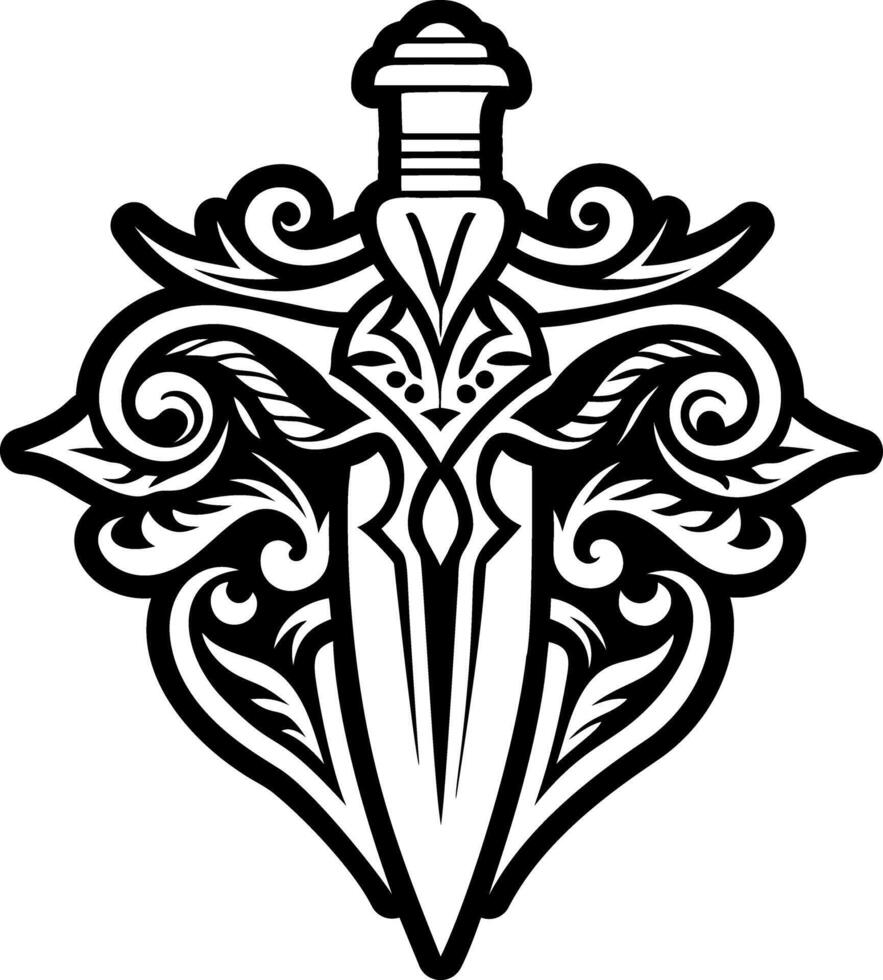 A filled style icon depicting warrior sword tattoo vector
