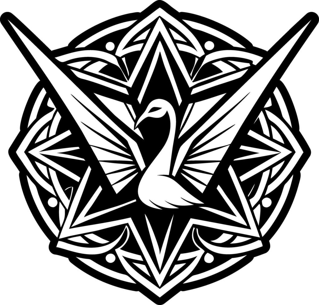 A solid style icon of paper crane tattoo vector