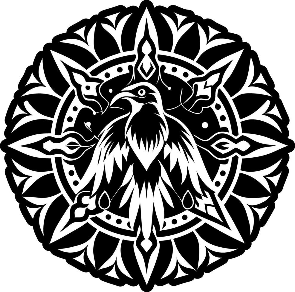 A solid icon showing bird mandala vector