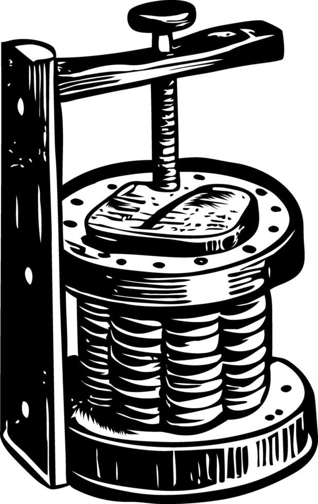 A vintage style illustration of a press machine vector