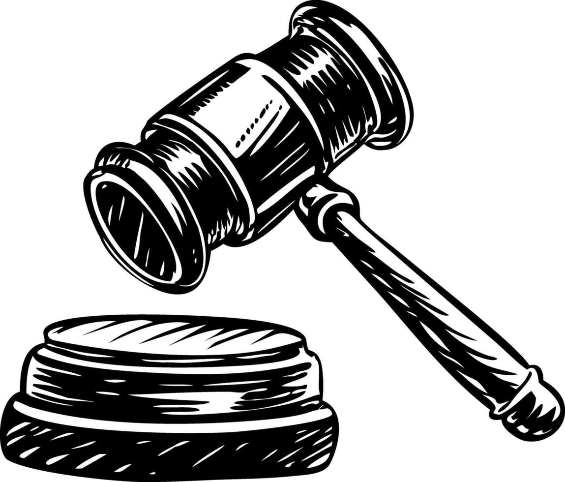 Court gavel illustration in vintage style vector