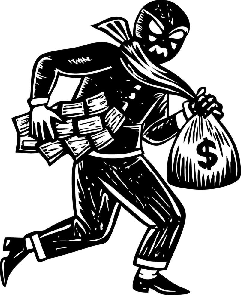 A character stealing money illustration in glyph style vector