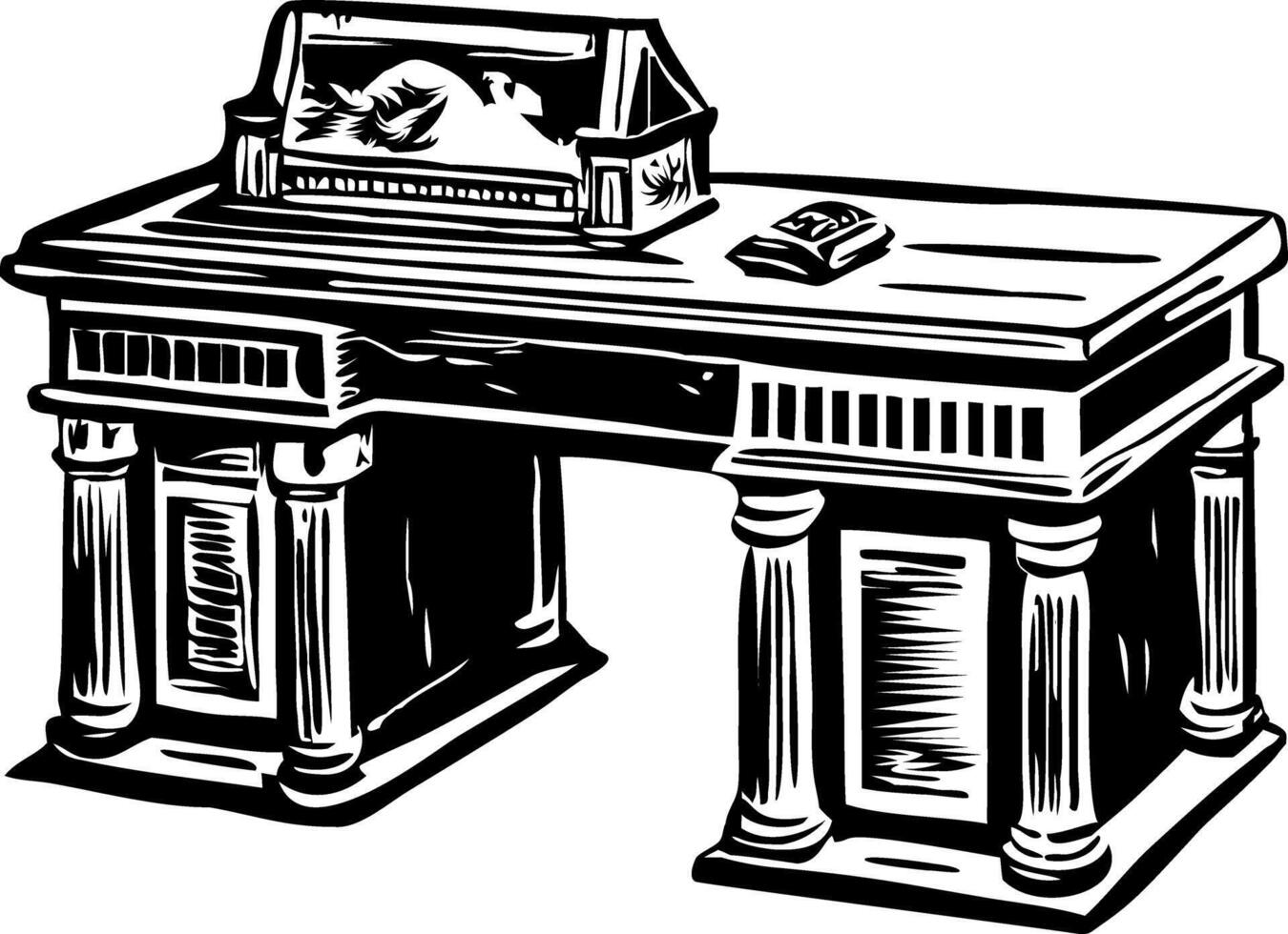 A sketchy style illustration of a banker desk vector