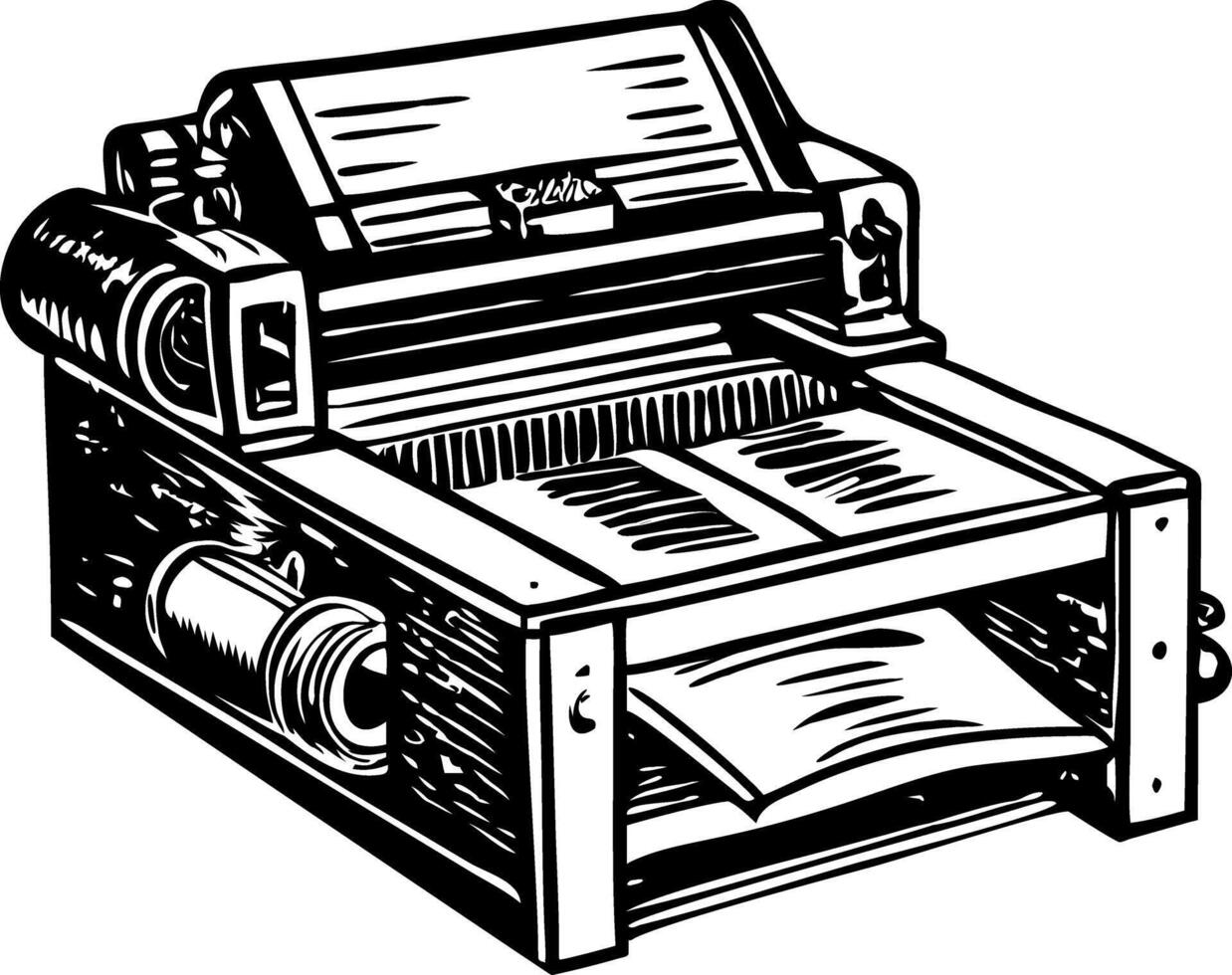 A vintage style illustration of a printing machine vector