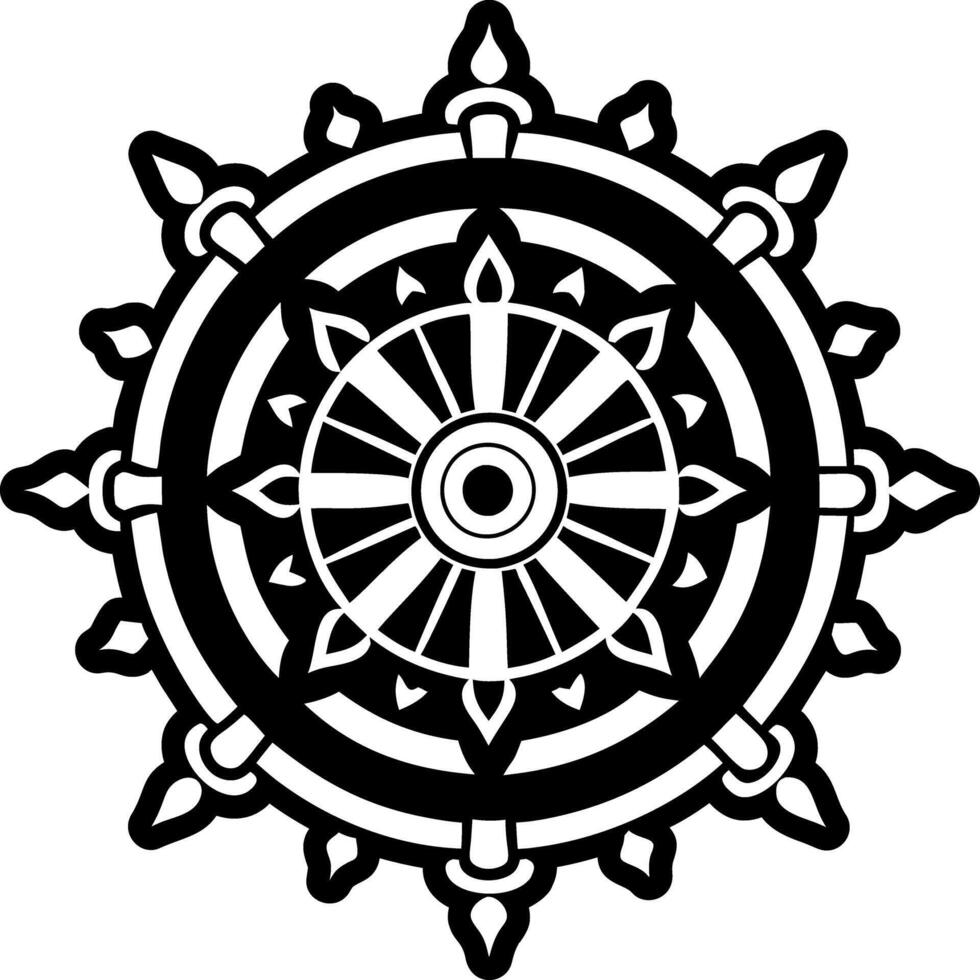 A glyph style icon of dharma wheel vector