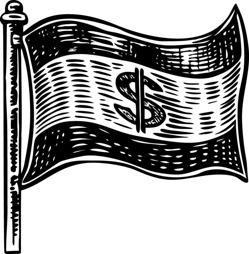A flag with money sign depicting financial mission, vintage illustration vector