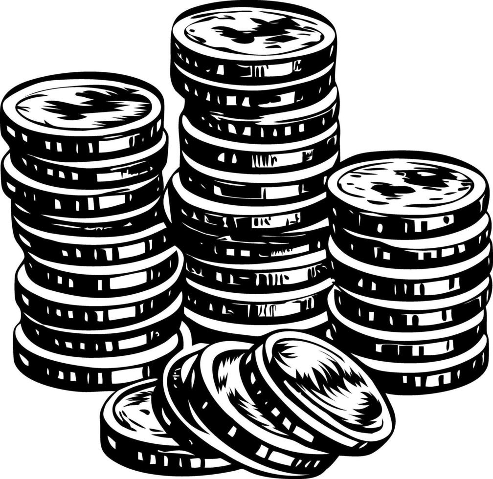 A vintage style illustration of coins stack vector