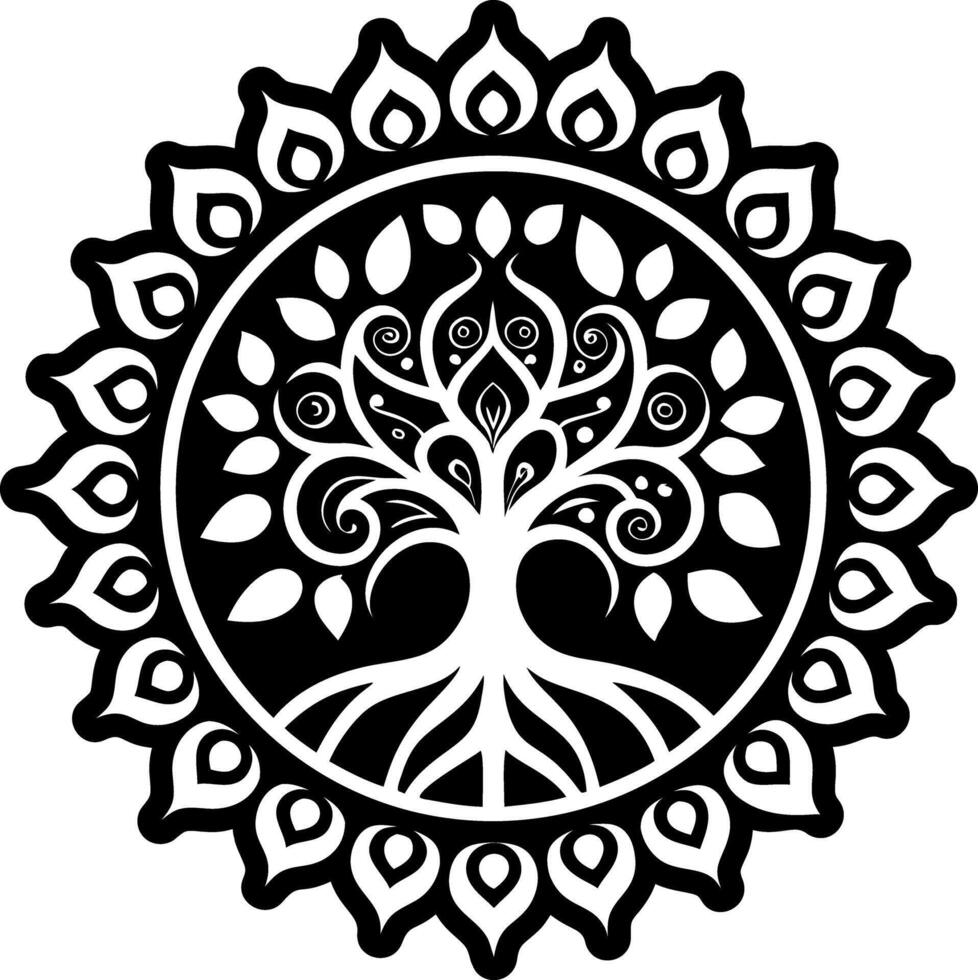 A solid style icon showing bodhi tree enlightenment vector