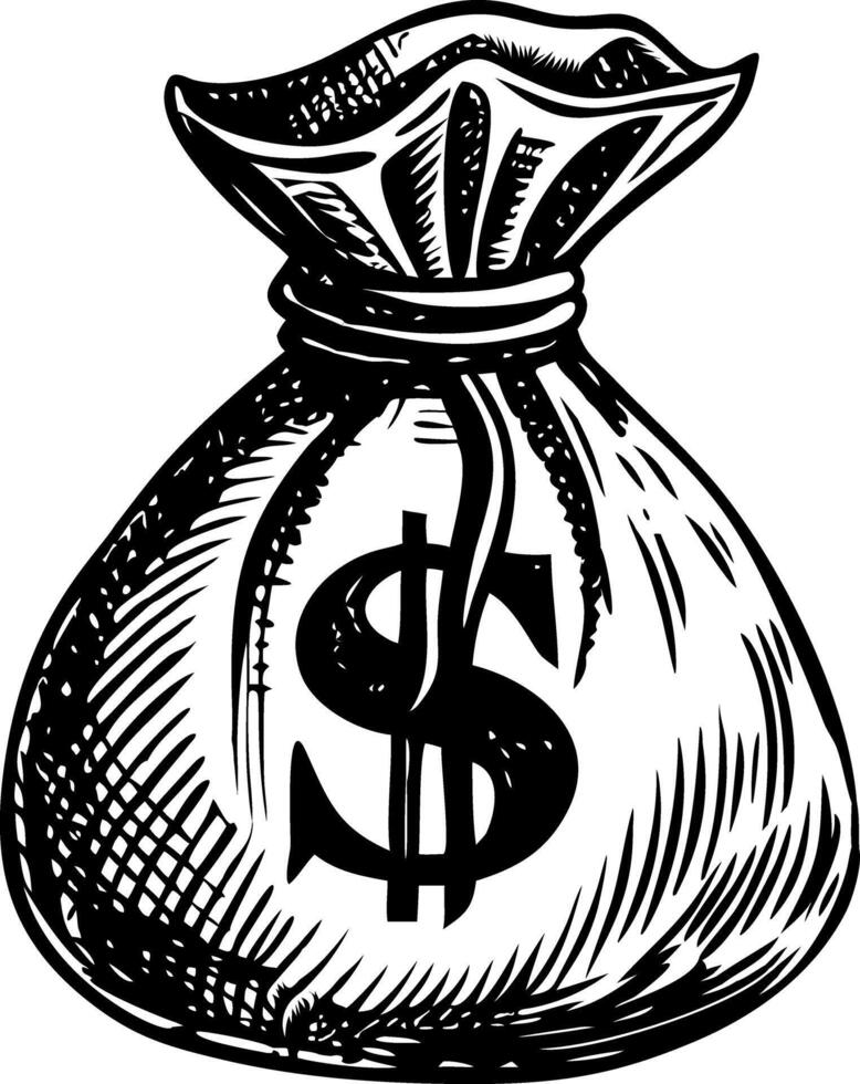 A sketchy style illustration of a money bag vector