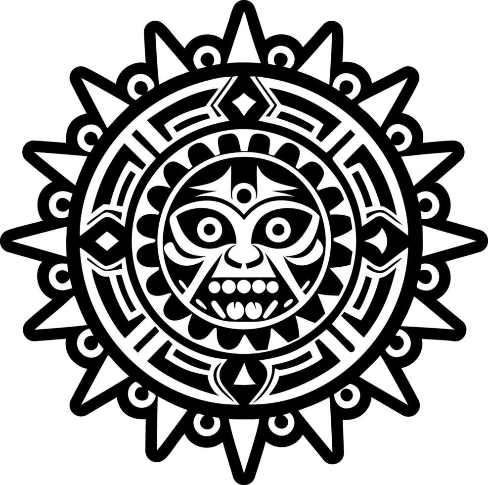 A solid icon depicting aztec calendar tattoo vector