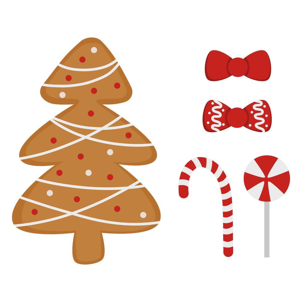 Gingerbread Christmas Tree and Holiday Candies vector