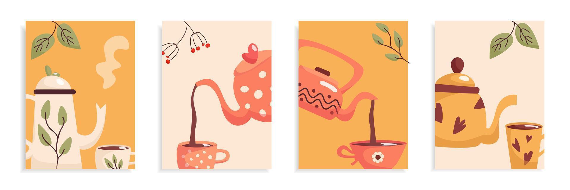 Ceramic Teapot and Tea Cup Posters for Tea Ceremonies and Social Media vector