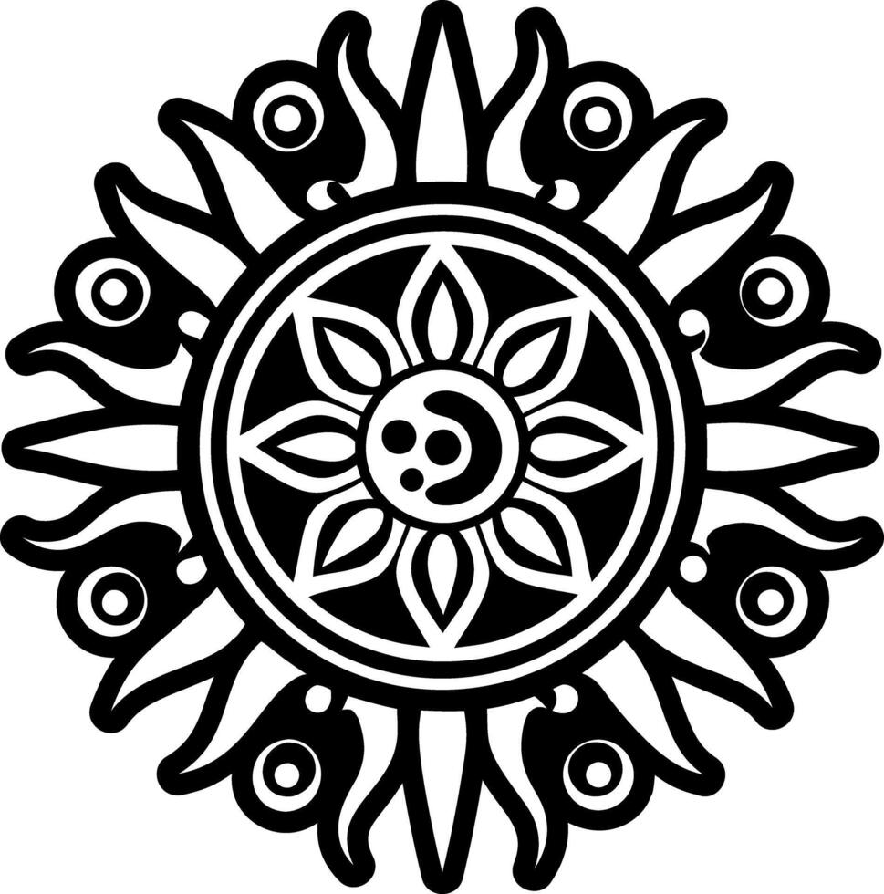 A solid style icon showing etruscan sun tattoo vector