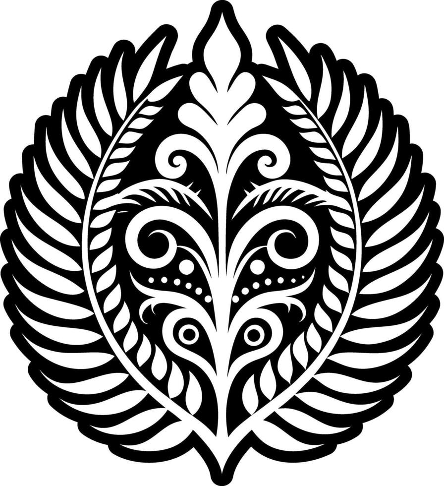 A black and white design with a stylized leaf vector