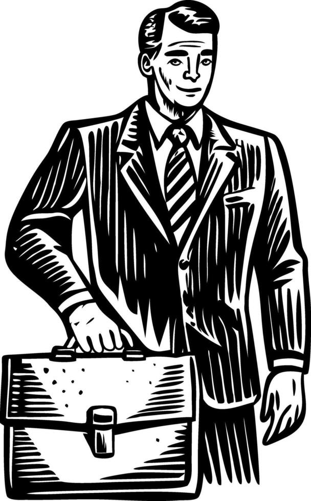 A vintage style illustration of a businessman holding a bag vector