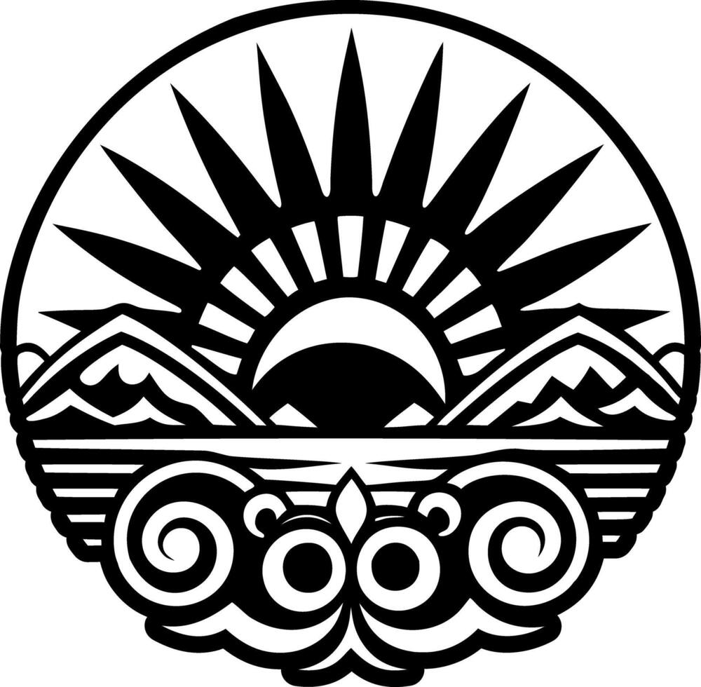 Rising sun icon in solid style vector