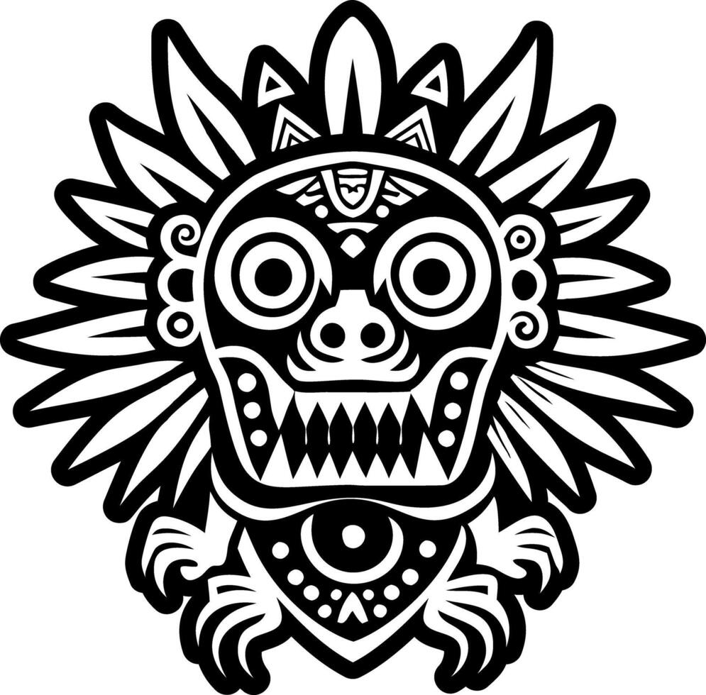 A black and white drawing of a tribal mask vector
