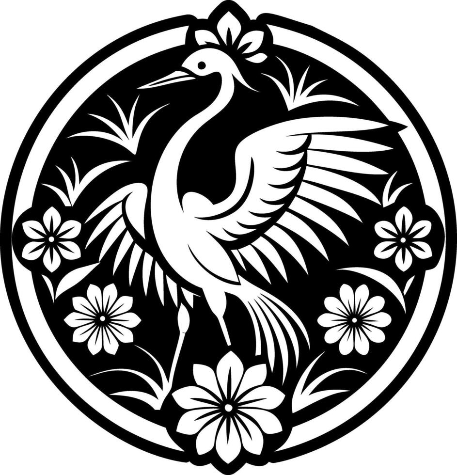 A solid style icon showing japanese crane tattoo vector