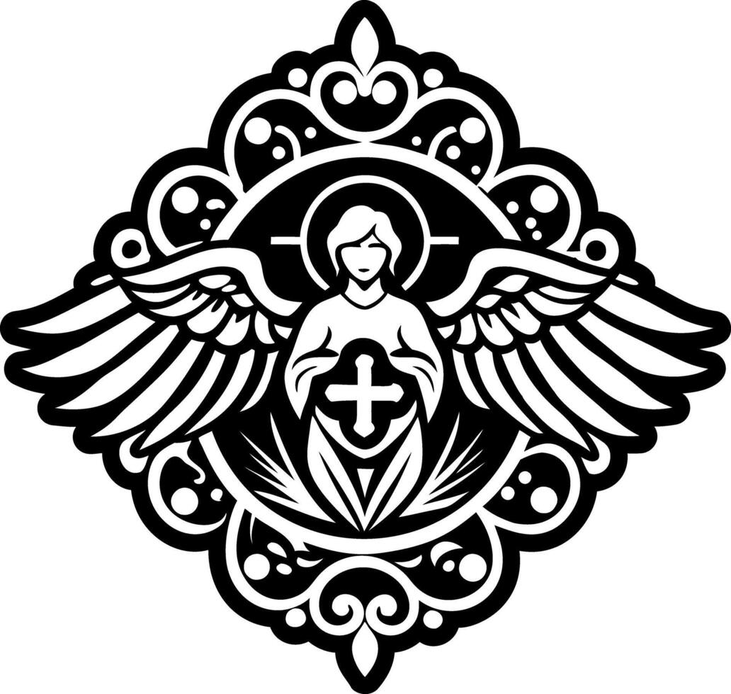 A filled style icon showing angel tattoo vector