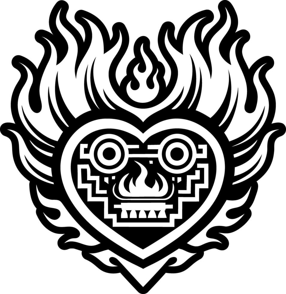 A tribal heart with flames on it vector
