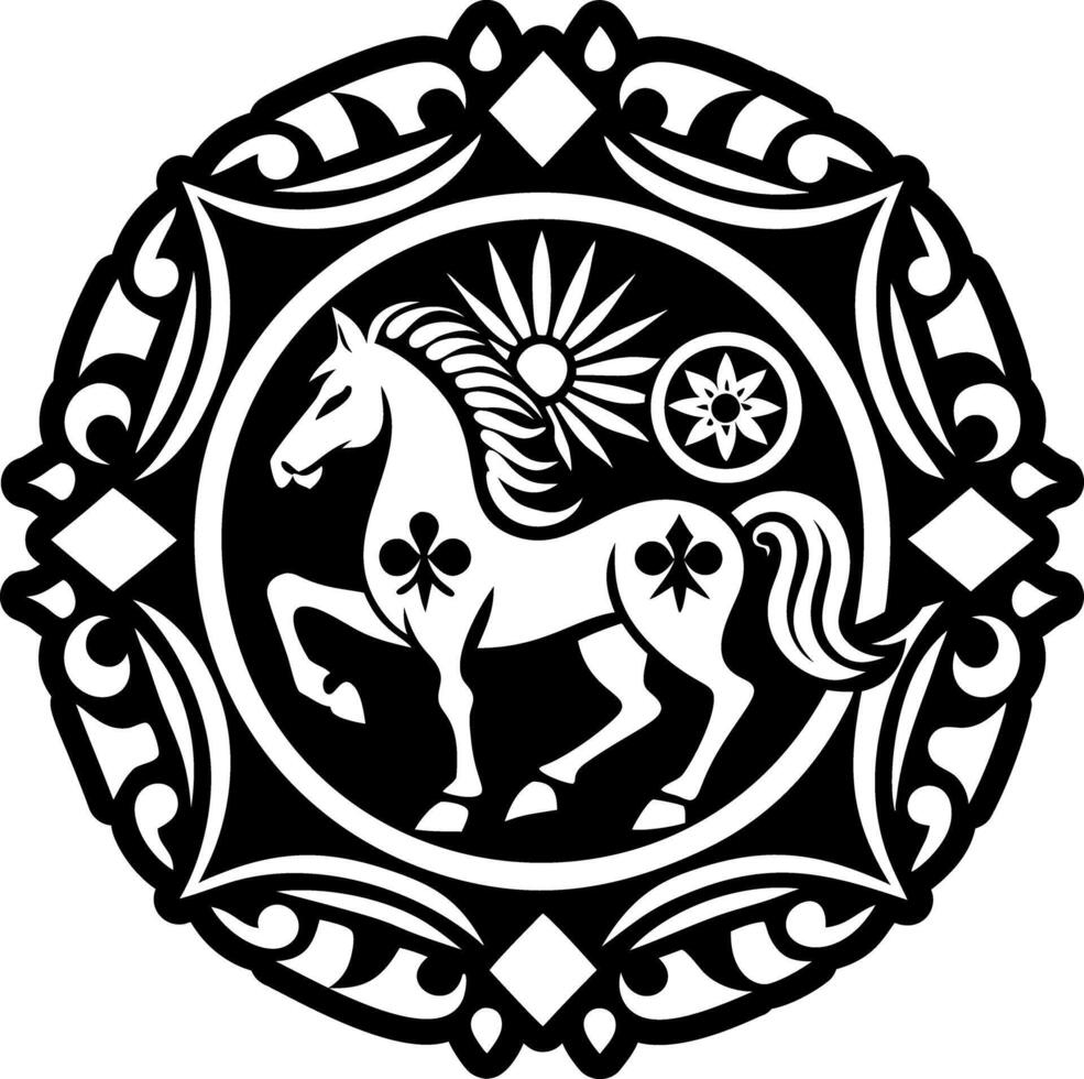 A horse in a circle with a sun in the middle vector