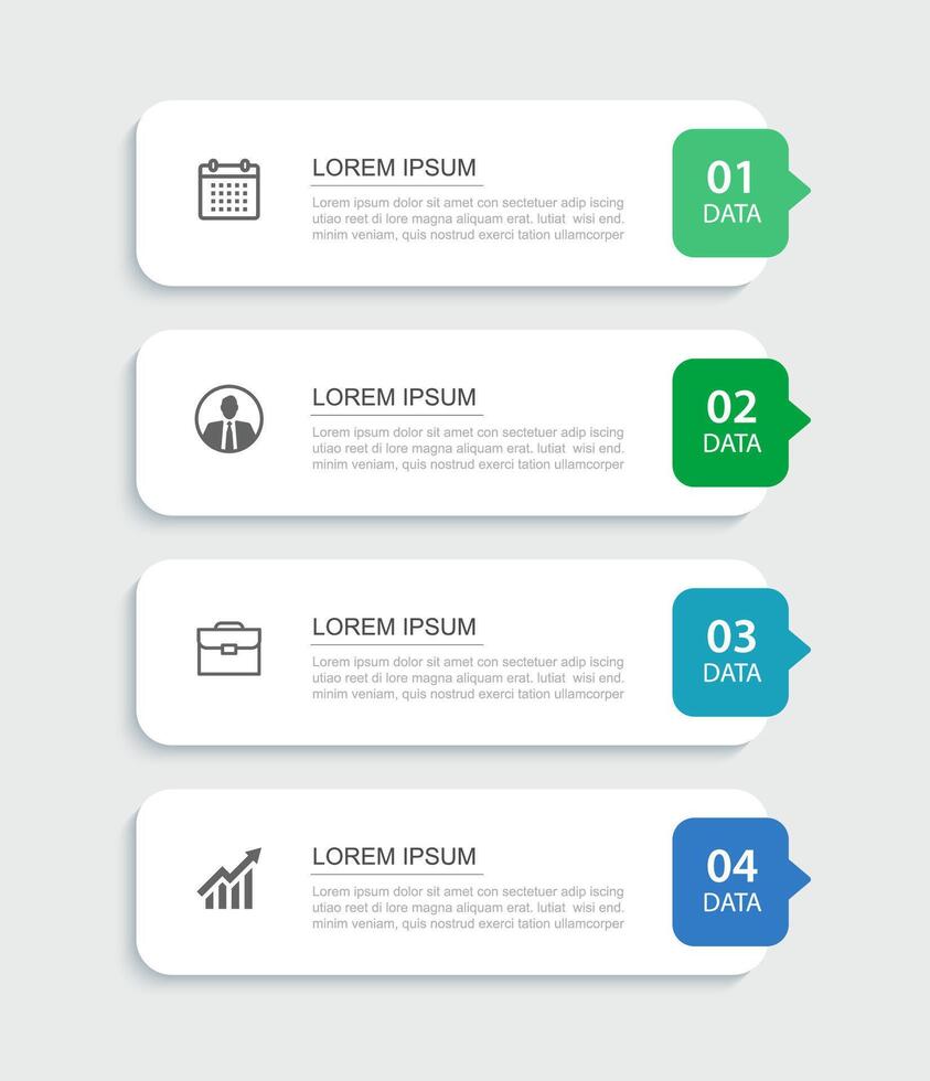 infographics 4 data rectangle tab index template. Illustration business abstract background. vector