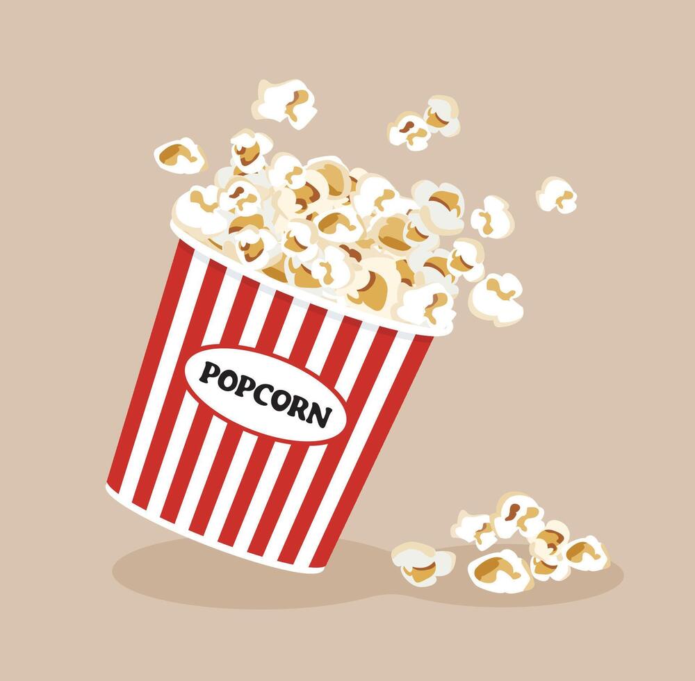 Popcorn in striped bucket fast food. vector