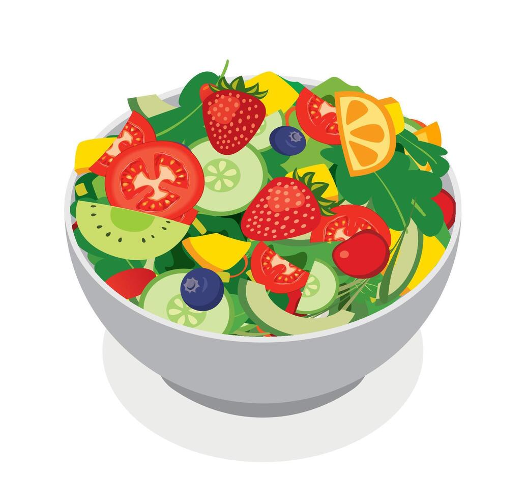 Fruit salad and vegetable in bowl on white background. vector