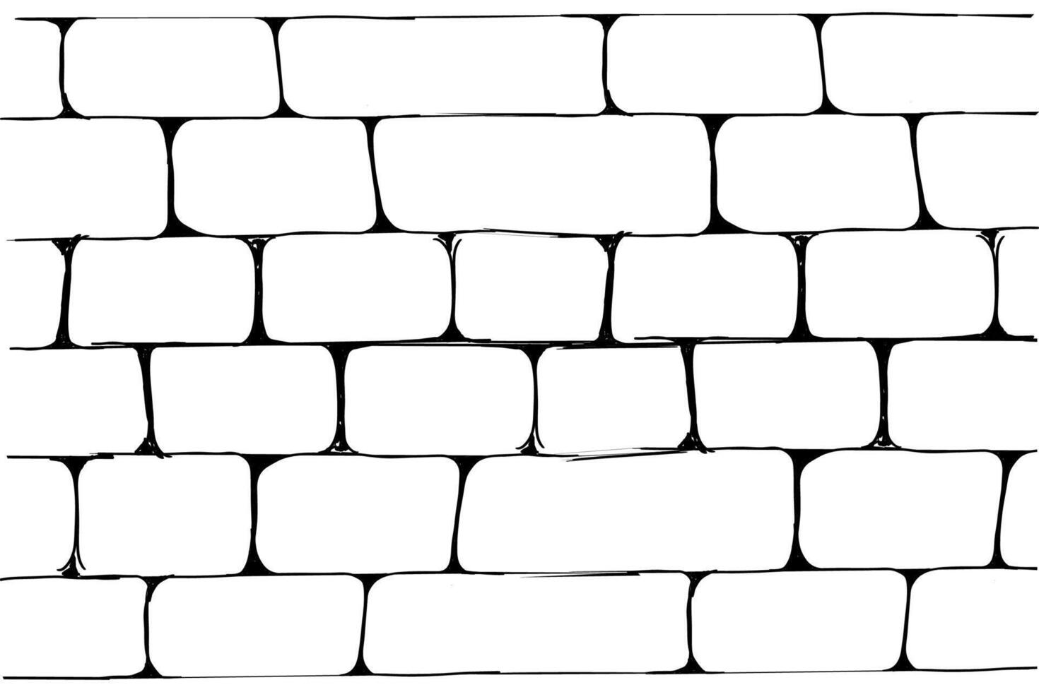 Stone brick line simple doodle wall. Sketch masonry wall. Hand drawn tile path. Outline drawing brick old rubble. vector