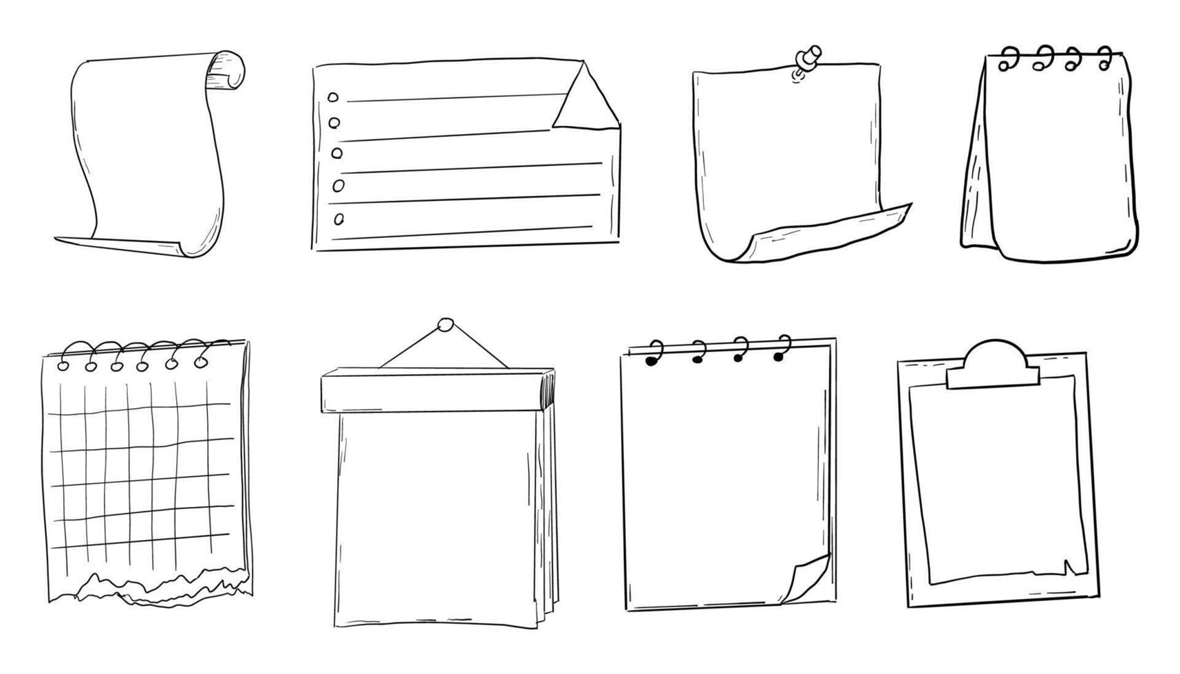 Memo page bullet jourlal note sketch, hand drawn doodle stickers office list box or frame. Comic planner reminder, set stationery design elements. vector