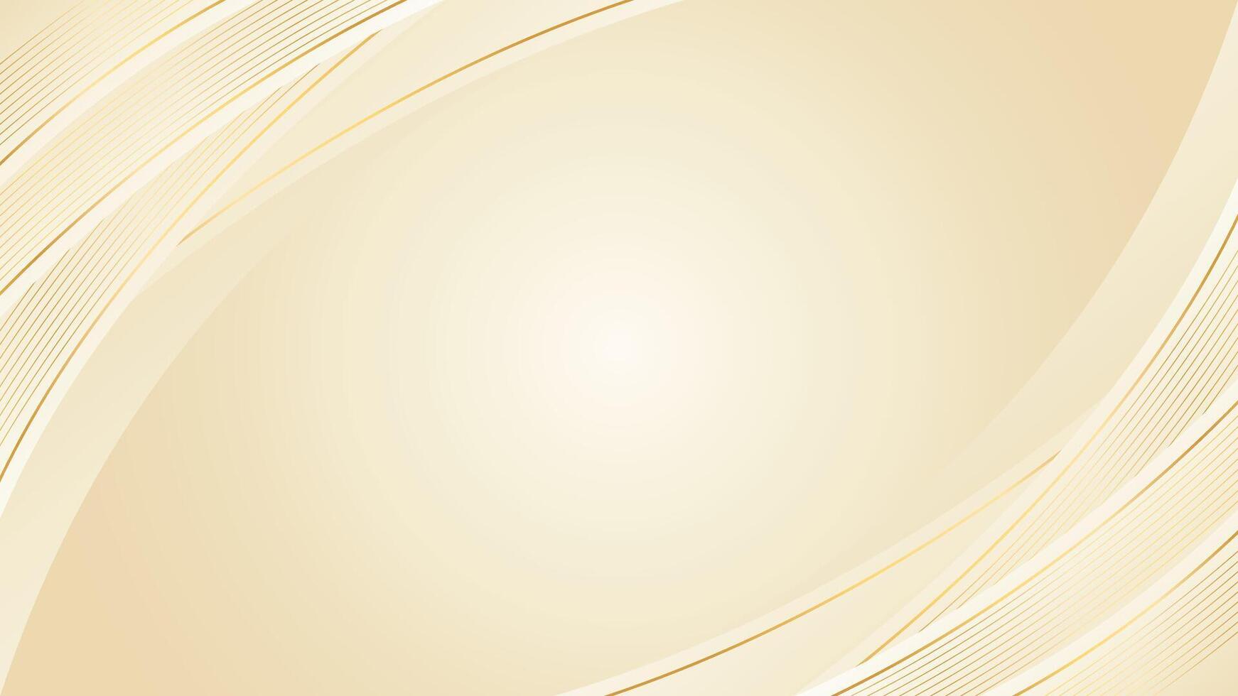 Abstract beige luxury curved background with gold lines vector