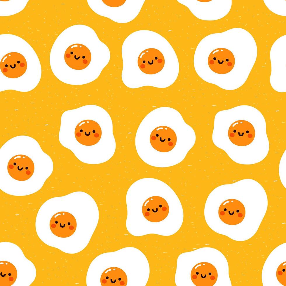 Seamless pattern with cute funny fried eggs on a yellow background. graphics. vector