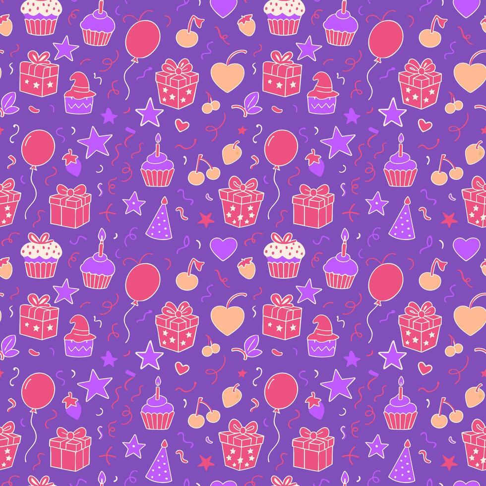 a purple background with many different items vector