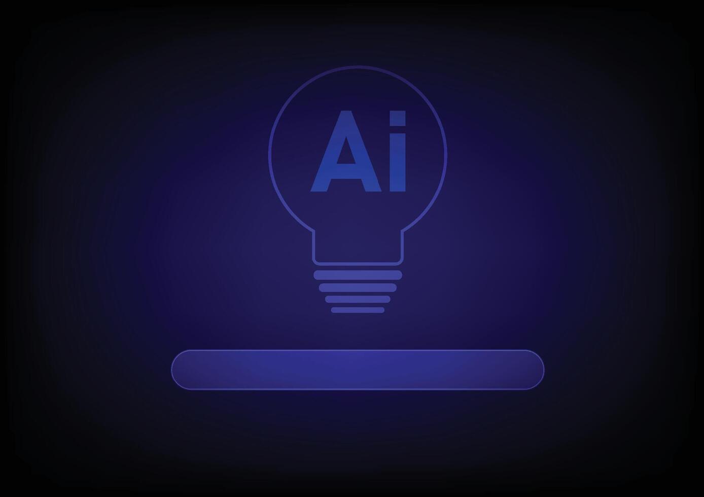 Artificial Intelligence text with a light bulb with a search bar on a blue technology background. Searching for an idea concept. vector