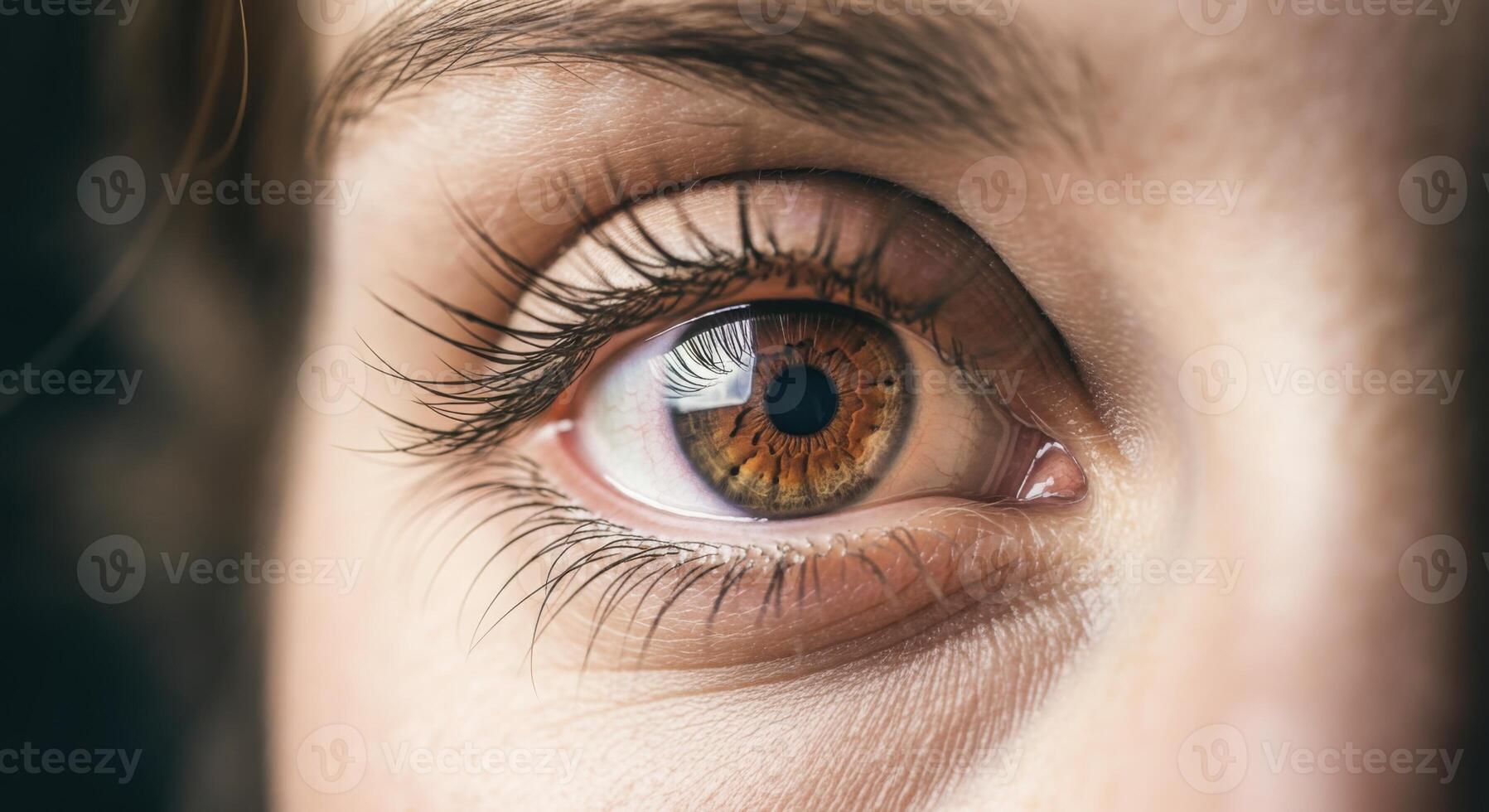 Extreme Closeup of a Captivating Hazel Eye with Long Eyelashes in Sharp Focus photo